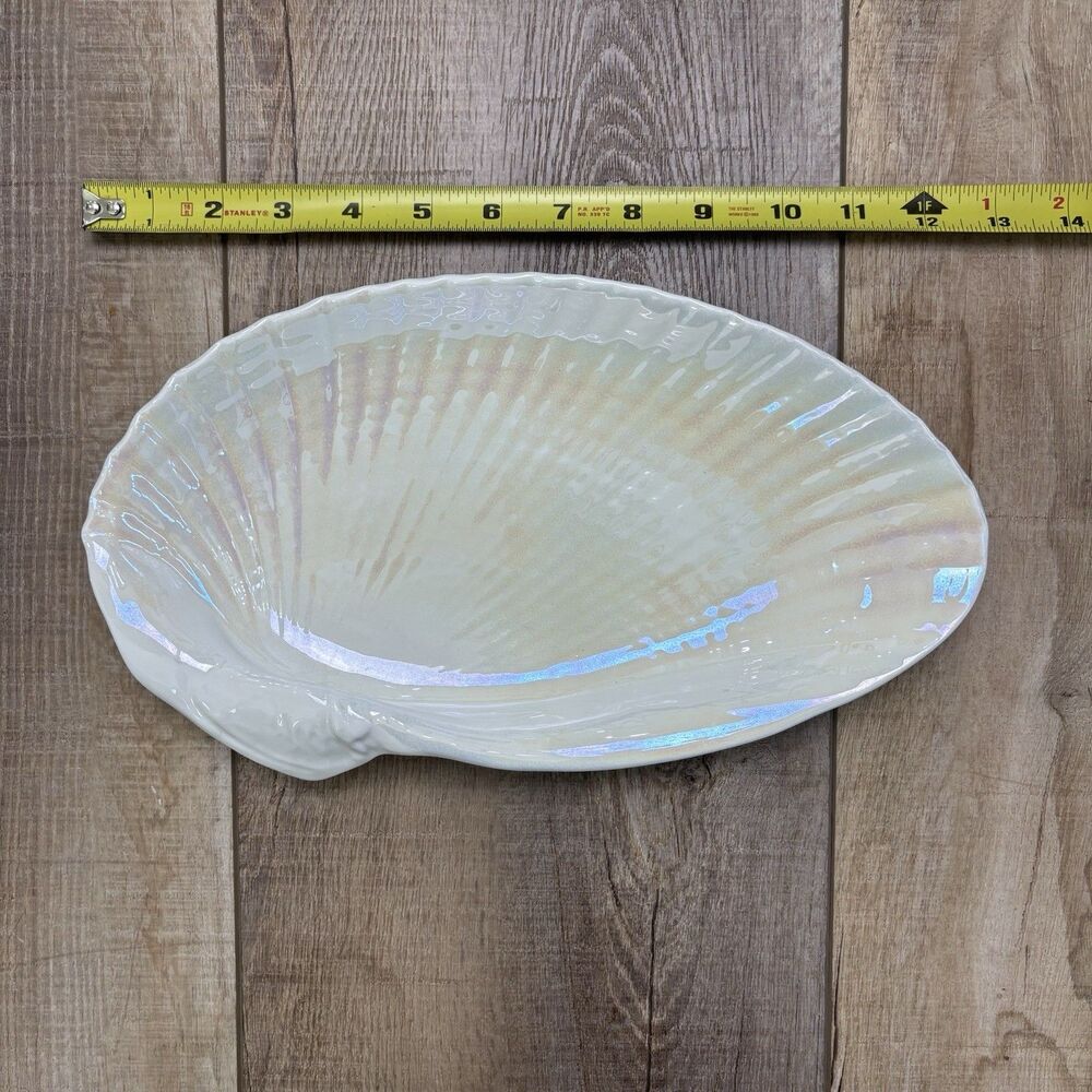 Wedgwood Nautilus Lustre 12" Oyster Seashell Dish England Bone China Iridescent - Picture 9 of 16